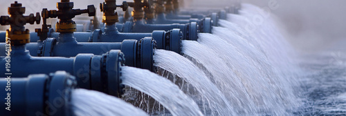 Pipes release water at oil and gas well site in daytime Generative AI