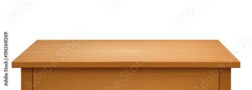 Wooden table. Wood desk, side and perspective view, brown kitchen tabletop with texture. Empty product counter, display. 3D realistic furniture isolated vector illustration