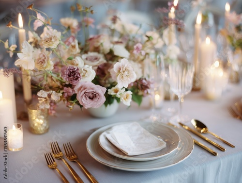 Elegant Table Setting With Flowers, Candles and Glassware for Outdoor Dining ...