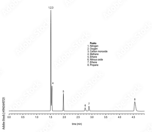 Chromatogram of permanent gases and nitrous oxide