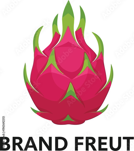 A vibrant logo featuring a pink dragon fruit with green leaves and the words 'BRAND FREUT' on a clean white background