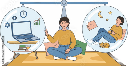 Woman Balancing Work and Personal Life on Large Scales