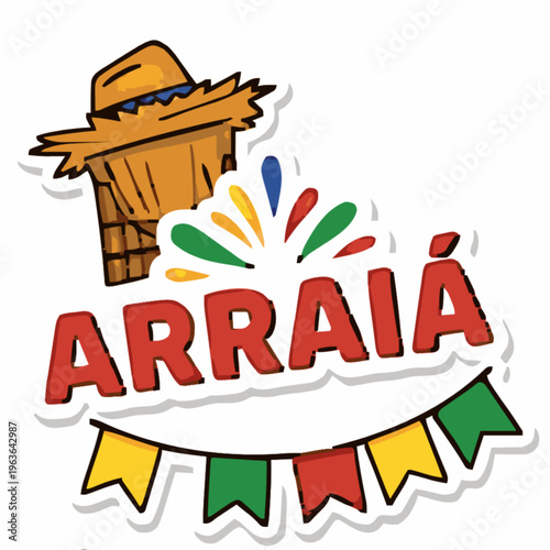 A colorful illustration of a party logo with a sombrero on transparent background
