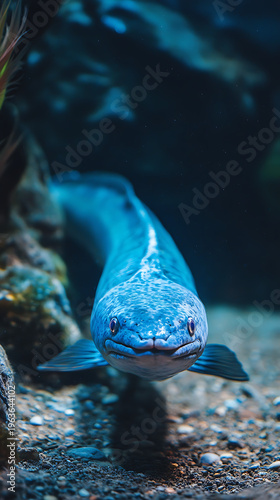 Dark eel emerging from muddy water with sharp teeth dramatic scene high resolution picture