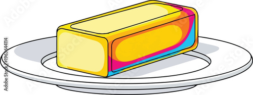 Butter Block on Plate Dairy Food Illustration
