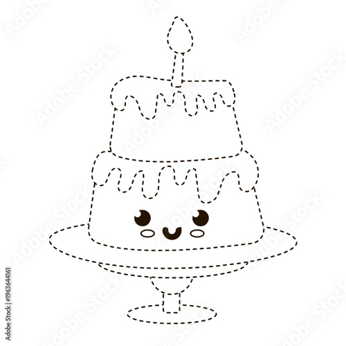 Foto Dotted line kawaii cake for kids activity, transparent PNG isolated cutout