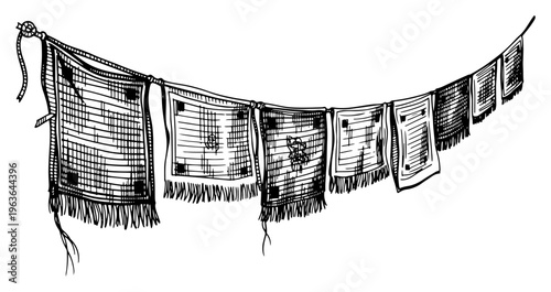 Hand drawn string of tibetan prayer flags