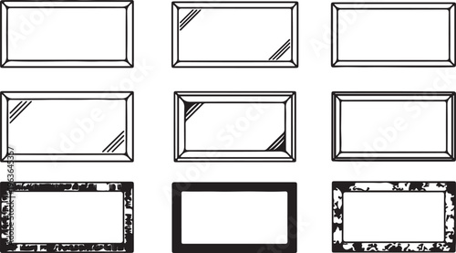 Collection of Nine Blank Rectangular Picture Frames and Decorative Borders for Visual Content