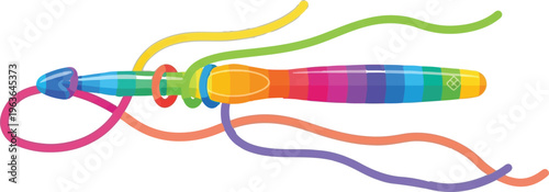 Vibrant Rainbow Crochet Hook Art for Knitting and Crafting Concept