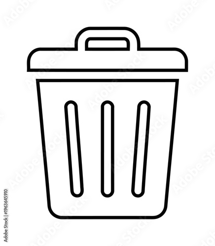 Trash can icon for waste management and digital file deletion | Recycle bin symbol for office cleaning and disposal | Black outline vector illustration