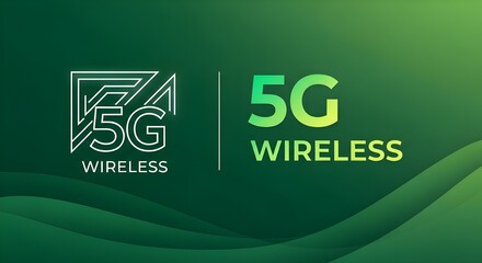 5G wireless logos and text on a green abstract background technology mobile