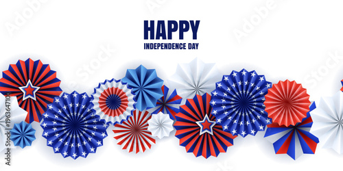 Seamless horizontal vector background with USA flag 3d paper stars. Independence Day 4th of July banner, poster design