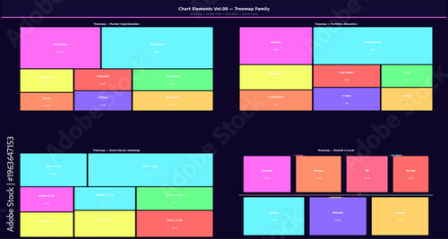 Abstract vector illustration of a family treemap chart for genealogy and hierarchical data visualization representation