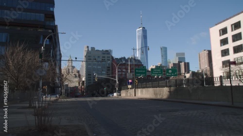 Handheld shot of a Manhattan street