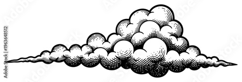 Detailed ink drawing of a large fluffy cloud in a classic engraving style