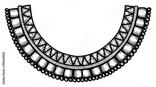 Traditional African collar necklace with geometric patterns and beadwork details in ink sketch