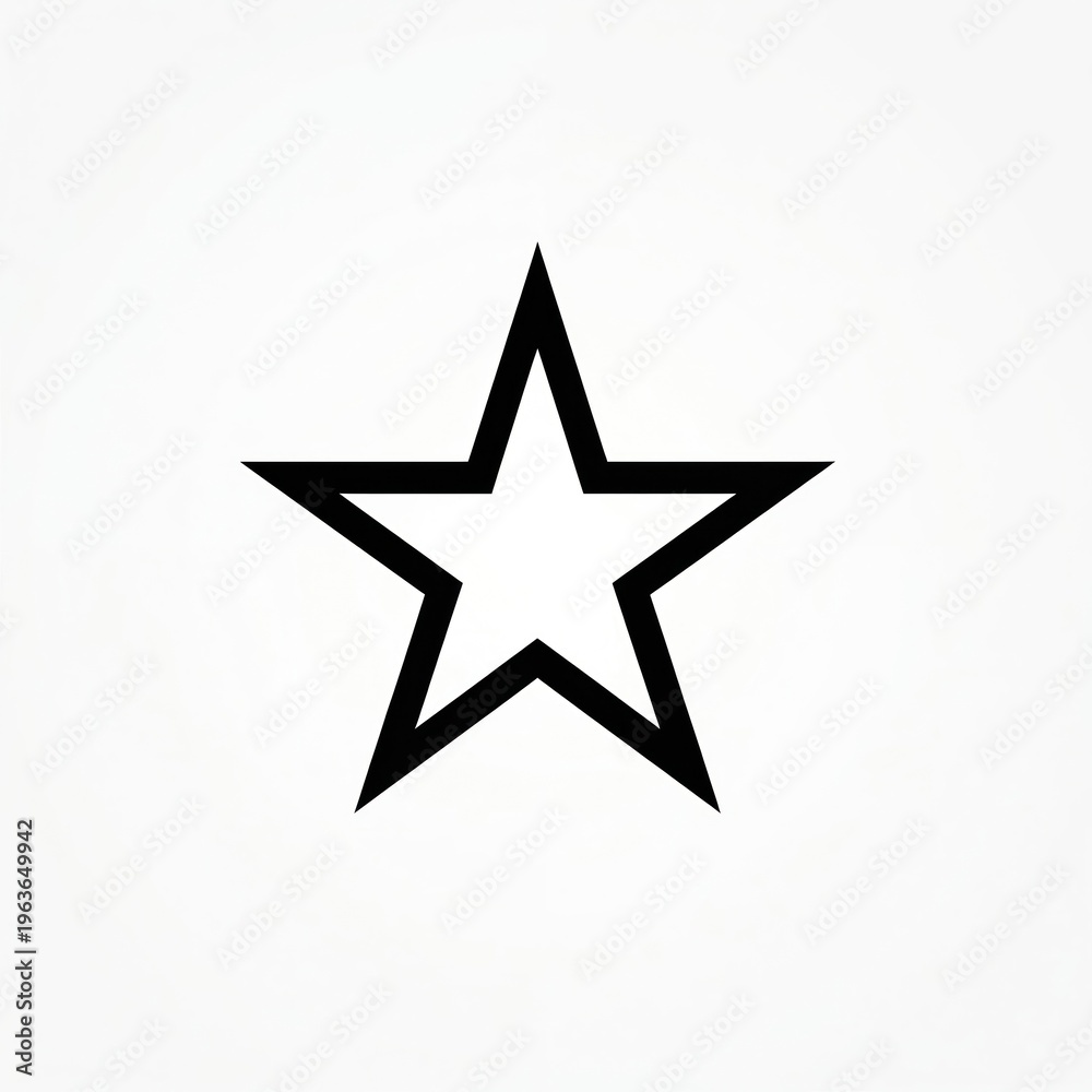Fototapeta premium Simple black outlined five-pointed star icon centered on a white background. This graphic represents success achievement or rating. Geometric shape for design elements.