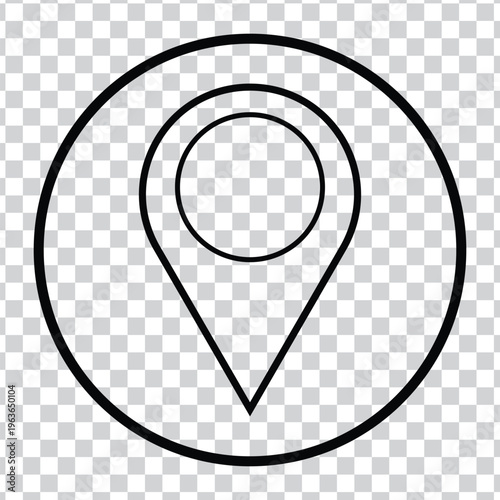 Minimalist Black Map Pin Icon with Circular Base, Simple Solid Geometric Location Marker Vector Illustration for Navigation and Interface Design.