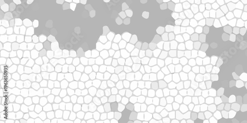 Abstract grey and white mosaic cellular pattern background with geometric honeycomb shapes and organic liquid textures