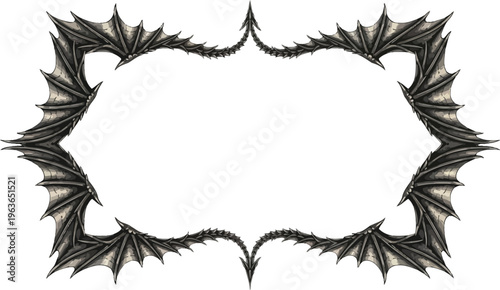 A dark and mysterious bat wing frame on a white background for creative design projects
