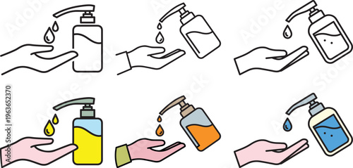 Hand washing with soap dispenser and water drops hygiene