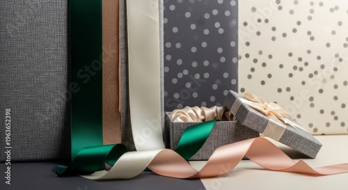 Elegant gift boxes with decorative ribbons for celebrations