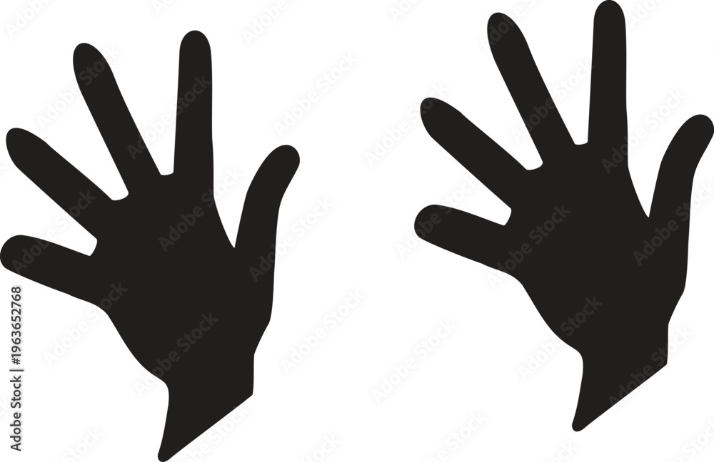Fototapeta premium Two black hand silhouettes spread open on white background