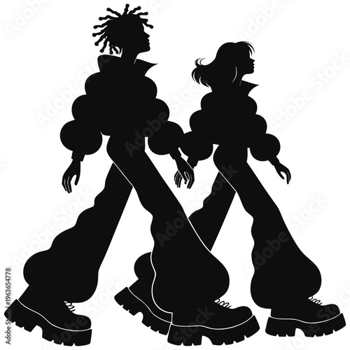 People silhouette of a young man and woman, probably a couple or husband and wife 