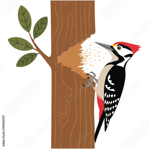 Colorful birds perched and flying on tree branches in a nature-inspired vector illustration