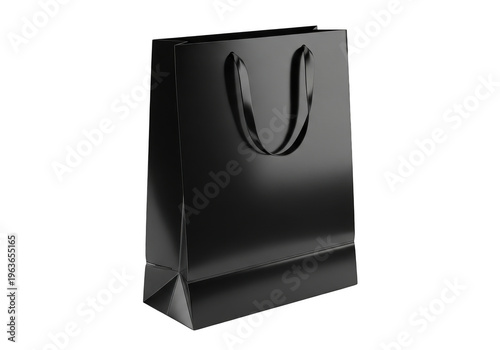 Elegant black shopping bag with dual handles standing upright