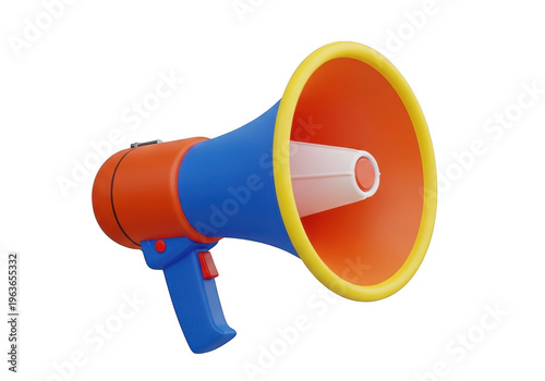 Colorful cartoon megaphone with vibrant red, yellow, and blue parts
