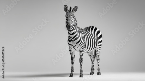 High-contrast zebra with crisp black-and-white stripes on white background