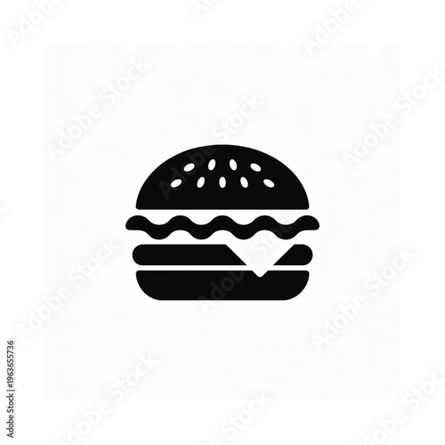 Simple black silhouette of a classic cheeseburger with sesame seeds