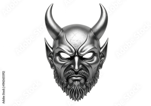Stylized black metal mask with intricate horned helmet design