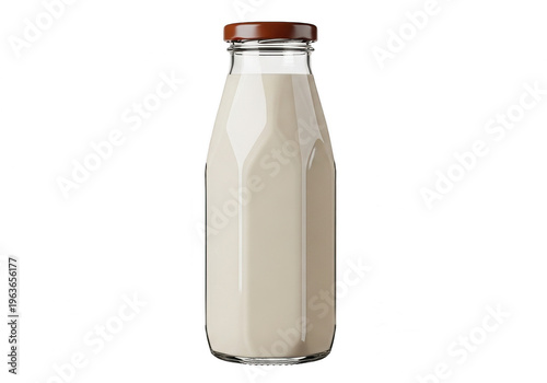 Classic glass bottle filled with creamy milk and a red cap