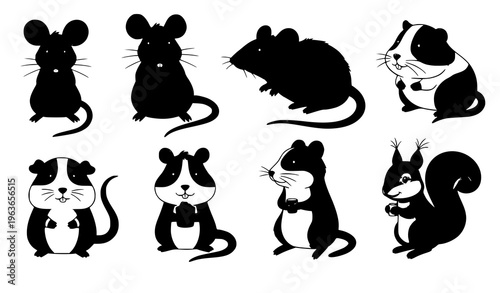 Rodent animals cartoon icons mouse rat hamster vector set