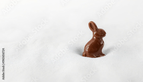  Decorative chocolate bunny on a light and minimalist surface.