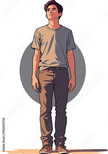 persona uomo ragazzo guarda in alto vettoriale da montagna in cima