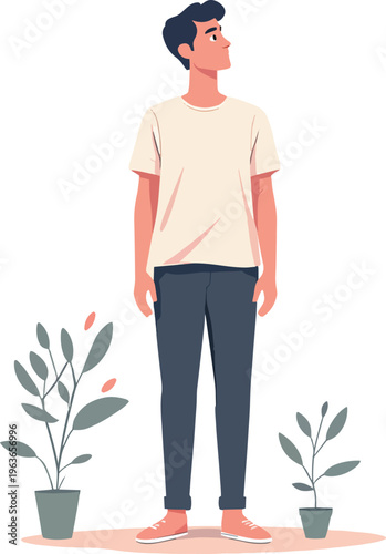 persona uomo ragazzo guarda in alto vettoriale da montagna in cima