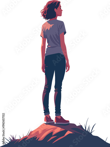 persona uomo ragazzo guarda in alto vettoriale da montagna in cima