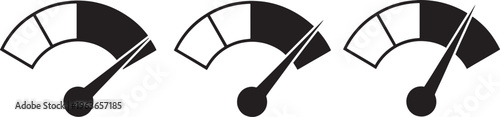 Three black and white gauge with needles pointing to different levels indicating measurement performance or status with segmented dials
