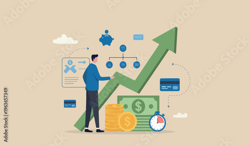 Financial management, planning and control financial resources to maximize profit and revenue, capital, credit management concept, businessman analyze financial resource with big growth profit