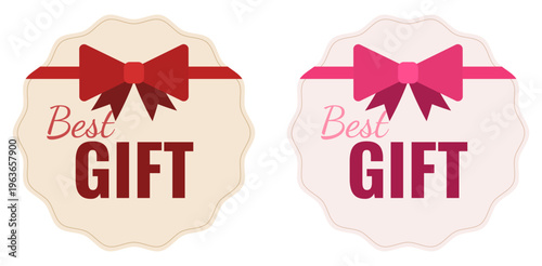 Scalloped best gift labels with red and pink bows for holiday and birthday present promotions