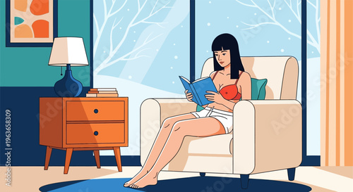 Woman relaxing in a cozy living room with a book