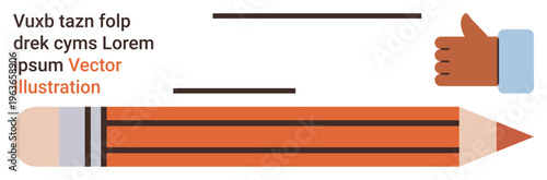 Creativity, evaluation, feedback, education, writing tools, design elements. Pencil and thumbs-up icon with placeholder text next to them. Creativity and feedback