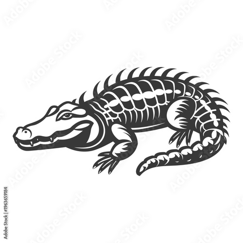A monochrome illustration depicting a reptile with textured skin and details