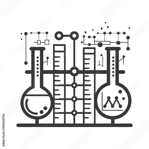 Black and white illustration depicts laboratory equipment and connections