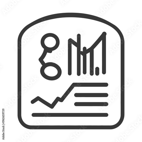 A simple graphic showing data analysis with a line graph and bars
