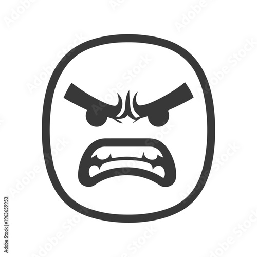 A grey circular emoticon expressing extreme anger in its features