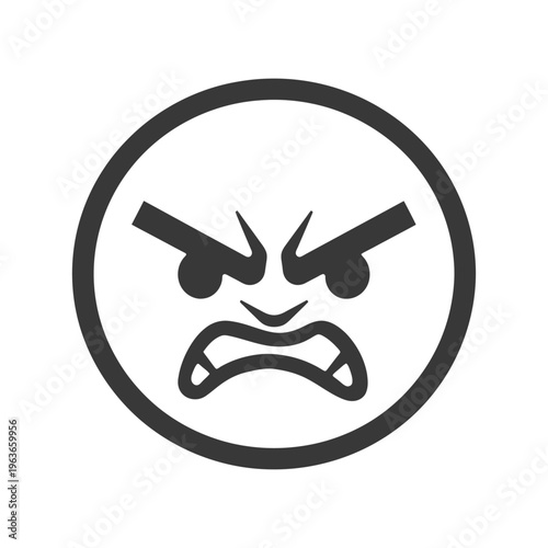 A monochrome circular emoji depicting an angry facial expression